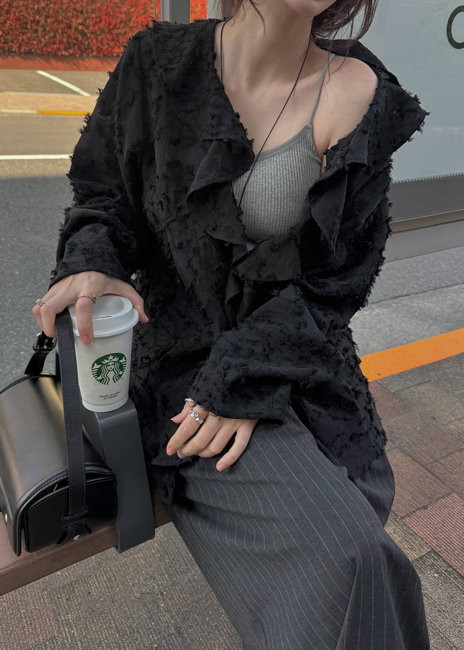 jacquard sheer ruffle frill shirt JK