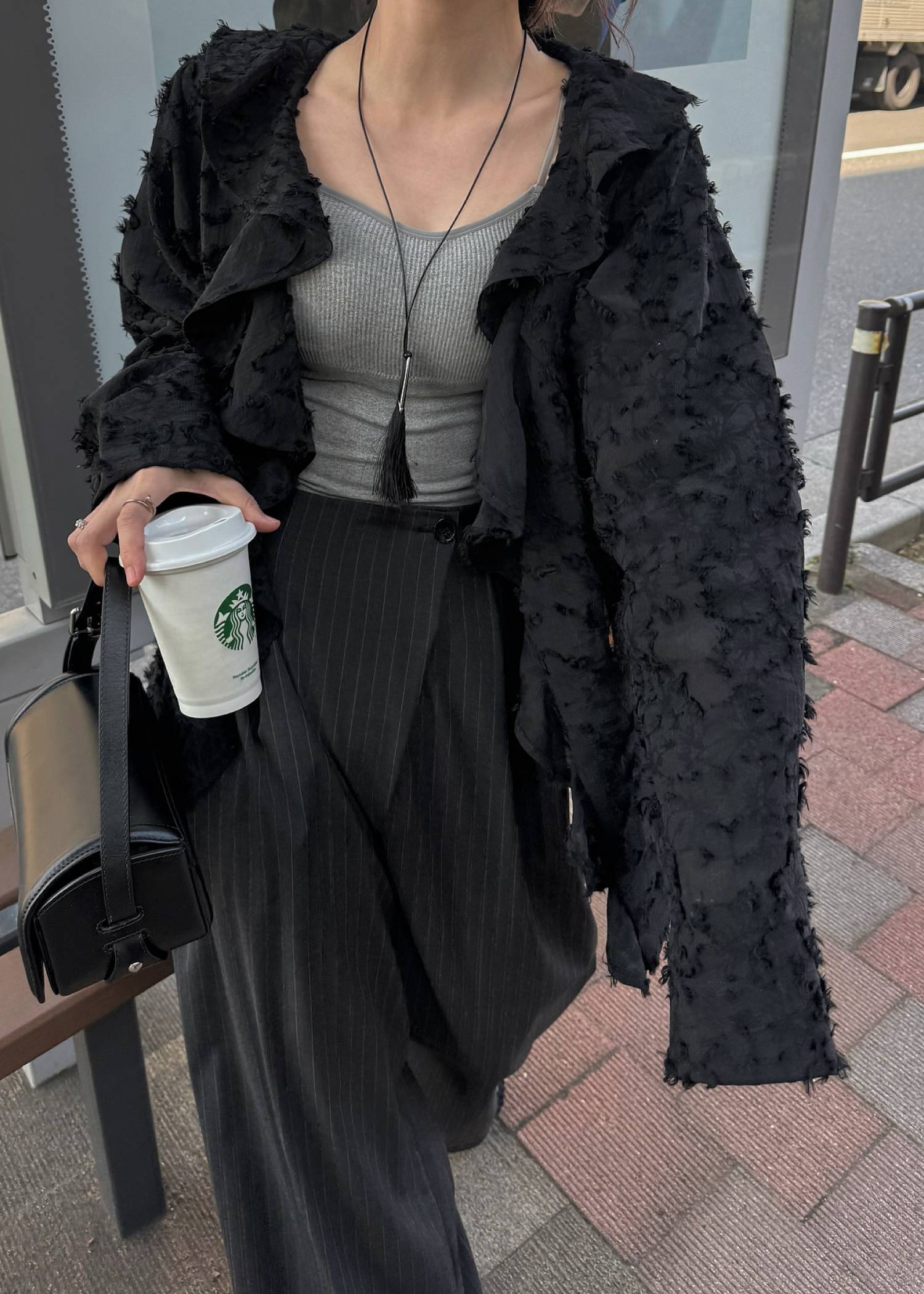 jacquard sheer ruffle frill shirt JK