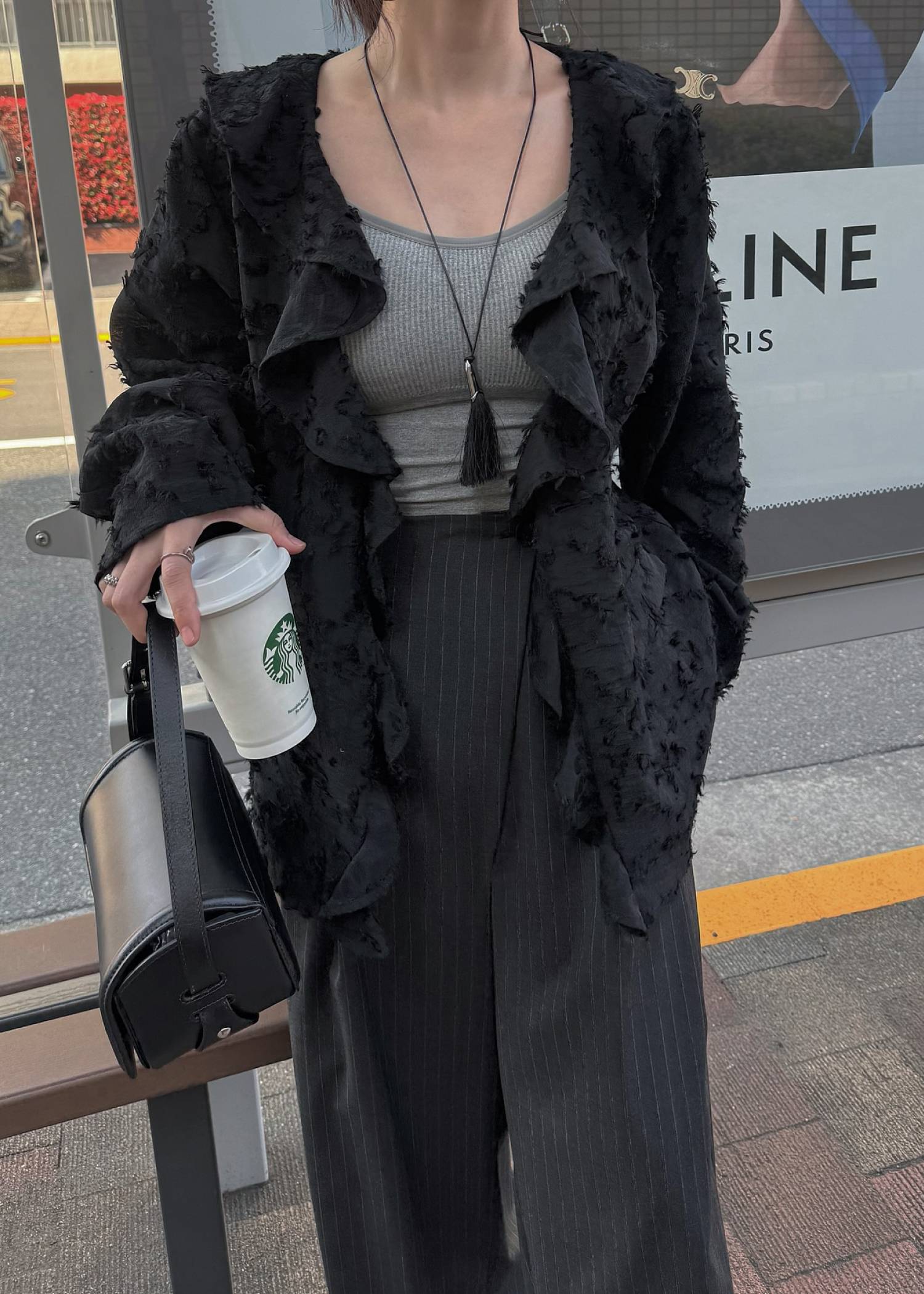 jacquard sheer ruffle frill shirt JK