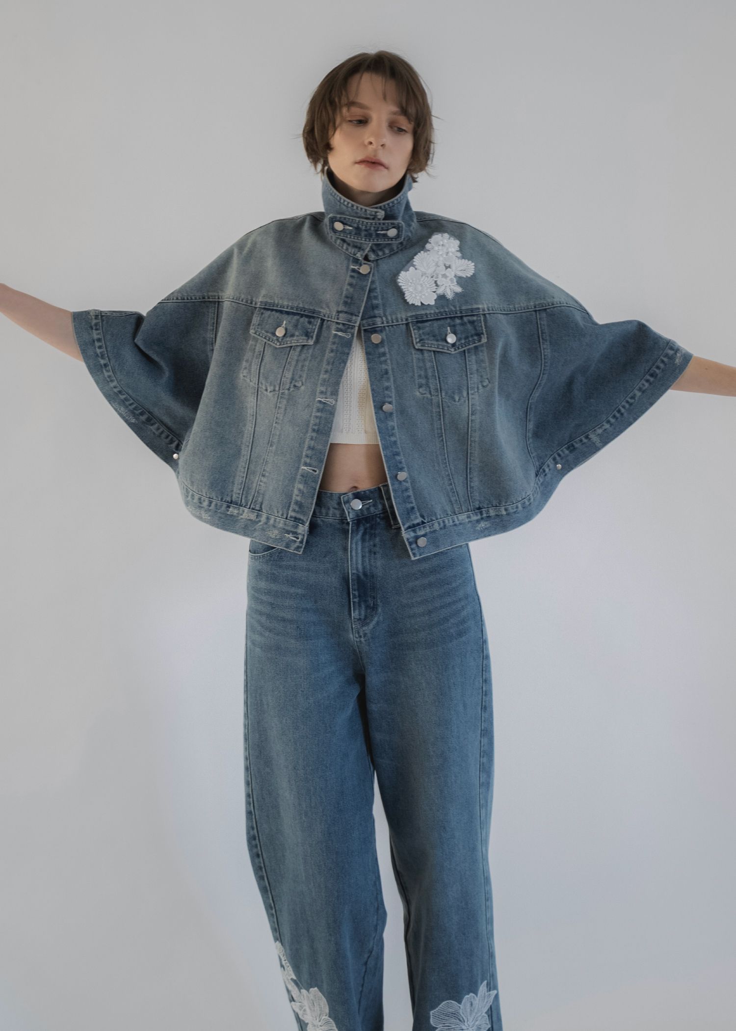 trucker detail denim poncho JK