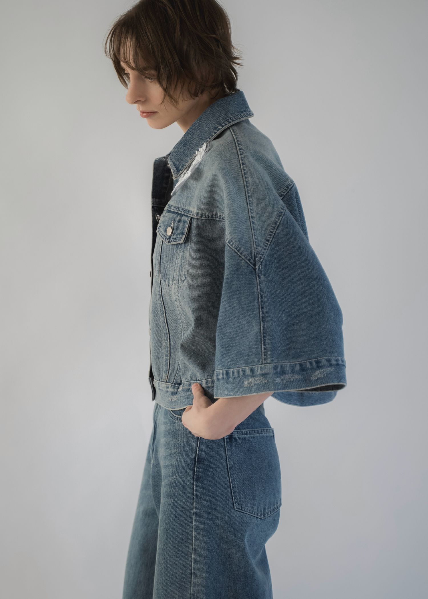 trucker detail denim poncho JK