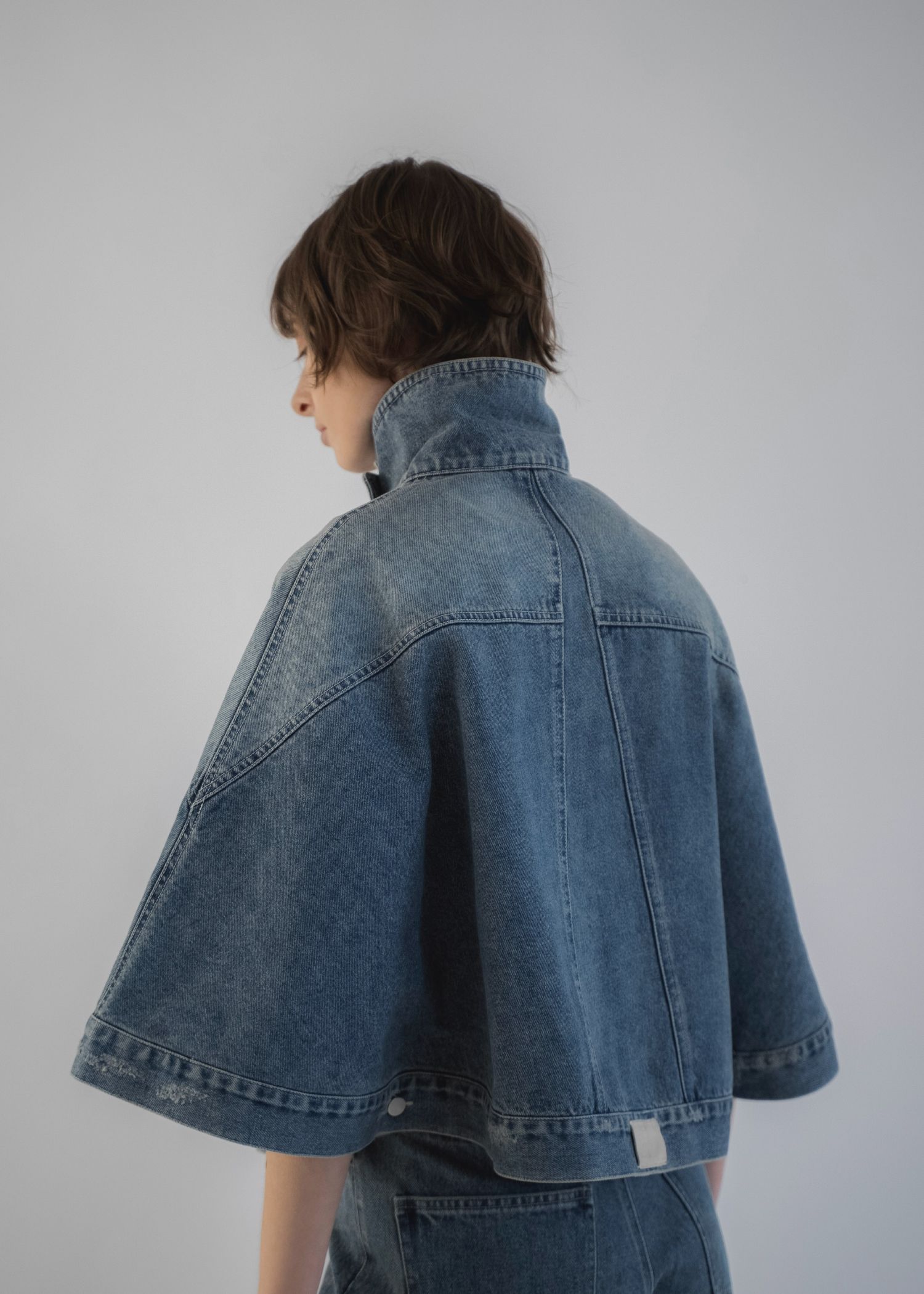 trucker detail denim poncho JK