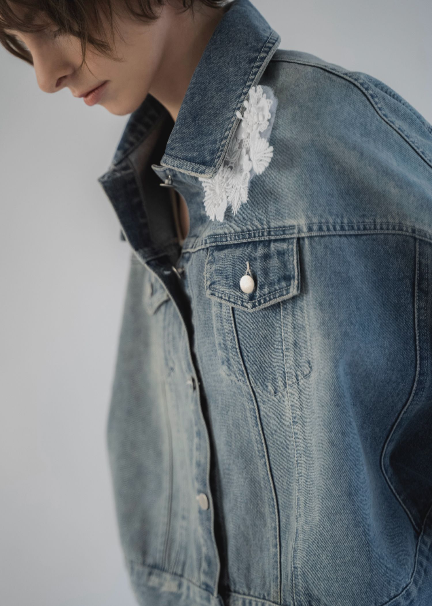 trucker detail denim poncho JK