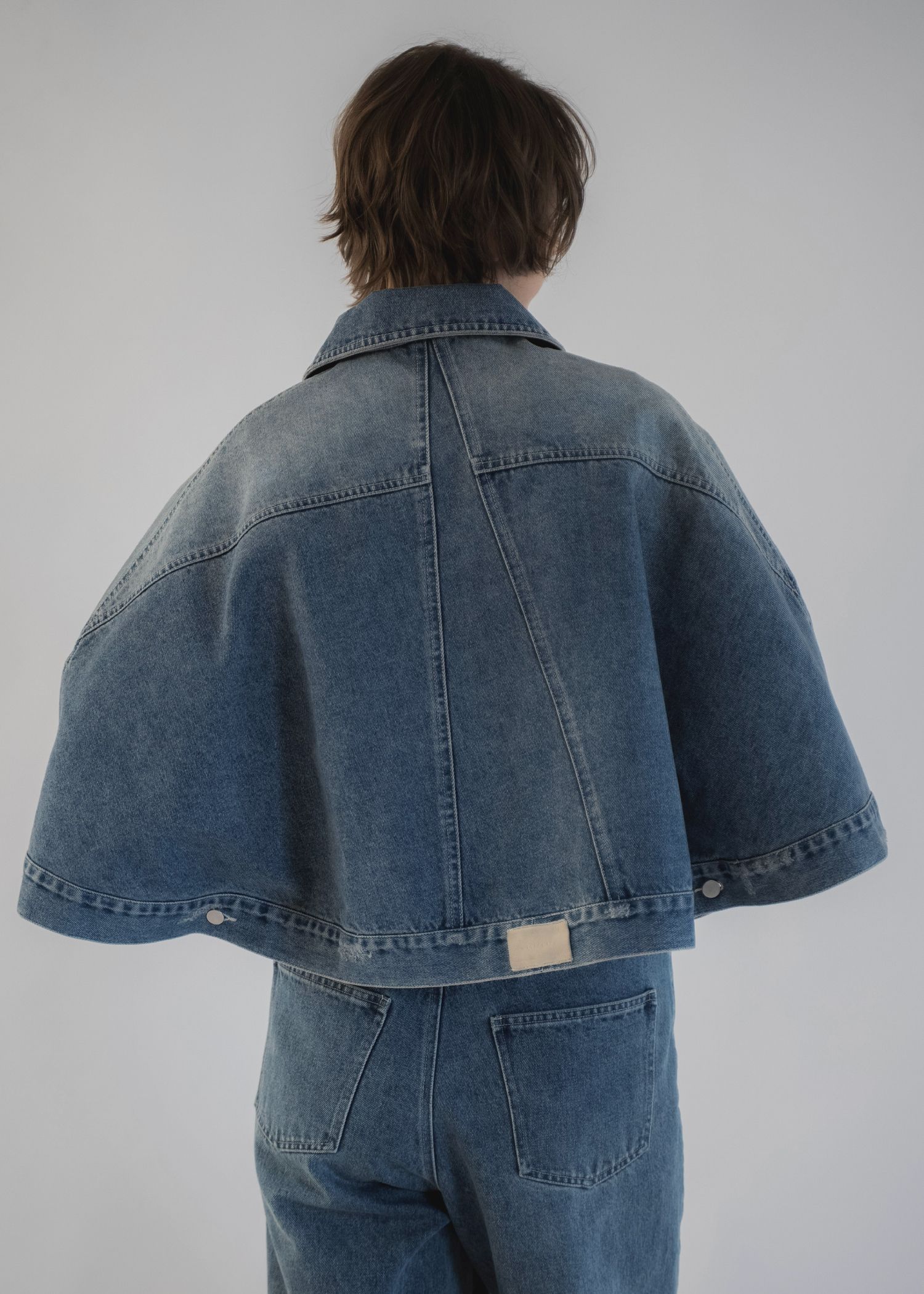 trucker detail denim poncho JK