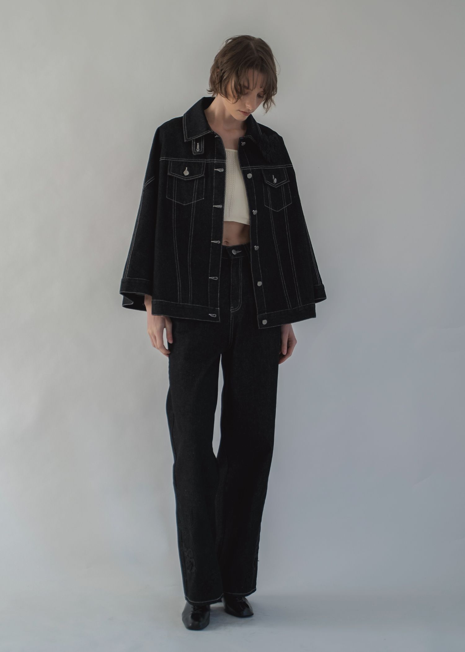 trucker detail denim poncho JK