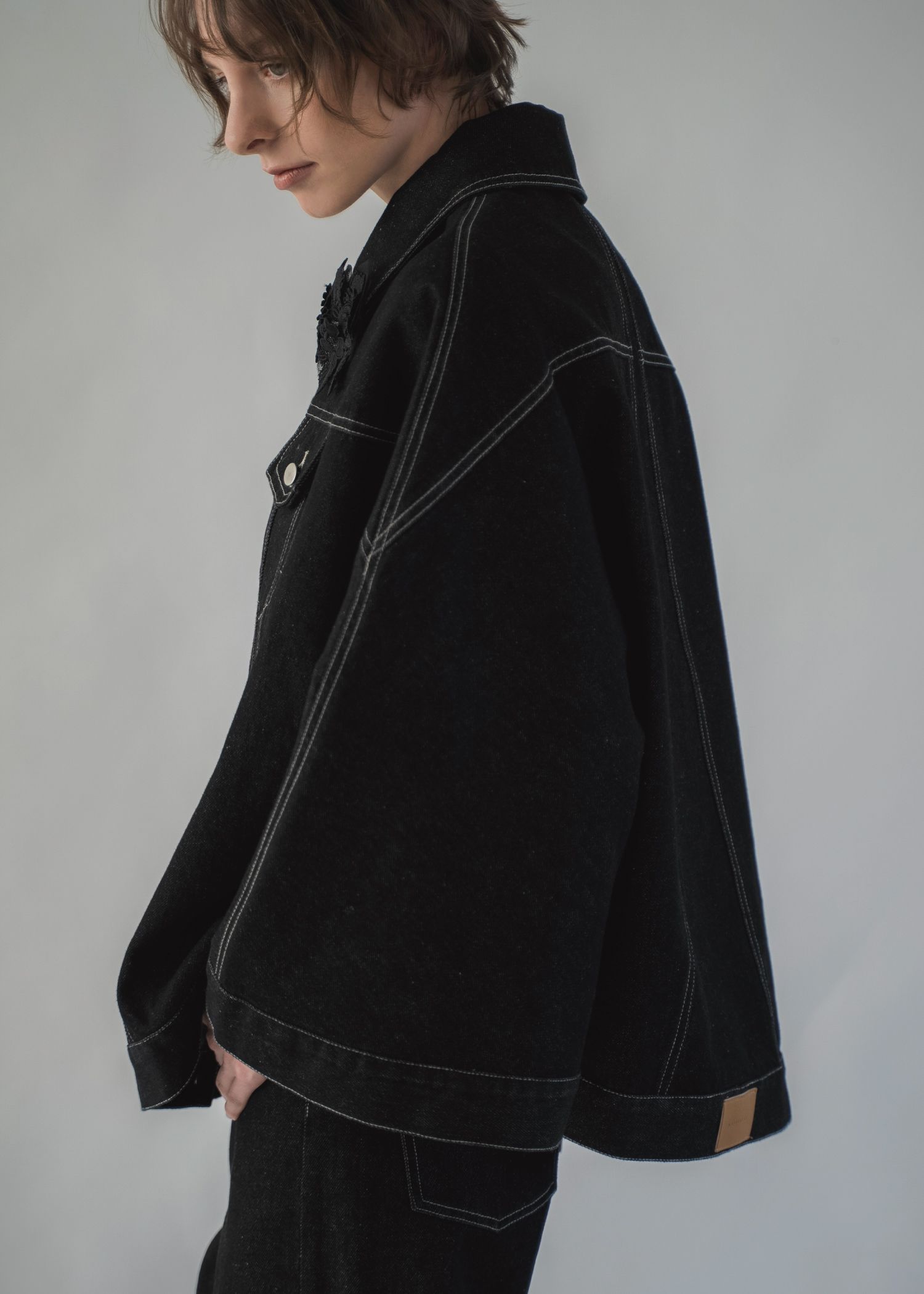 trucker detail denim poncho JK