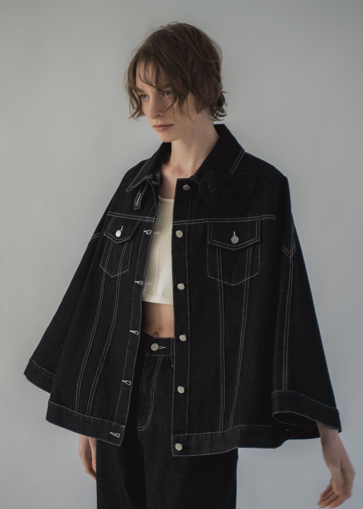 trucker detail denim poncho JK