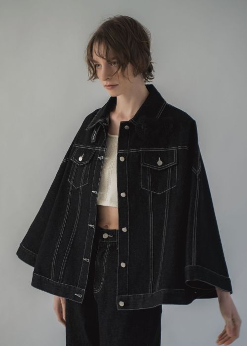 trucker detail denim poncho JK