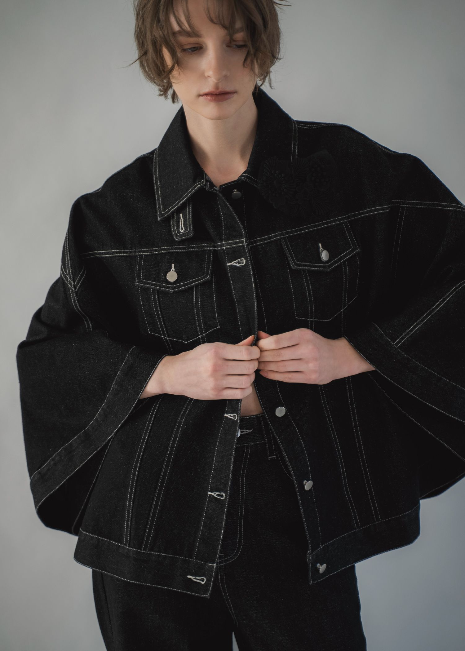 trucker detail denim poncho JK