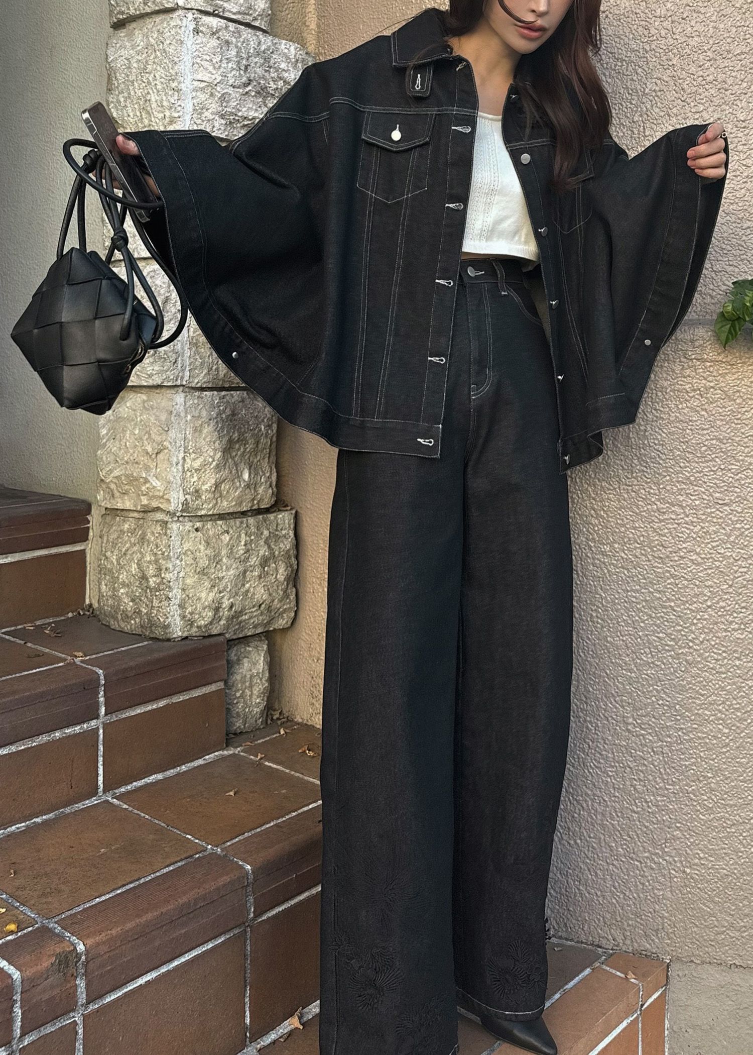 trucker detail denim poncho JK