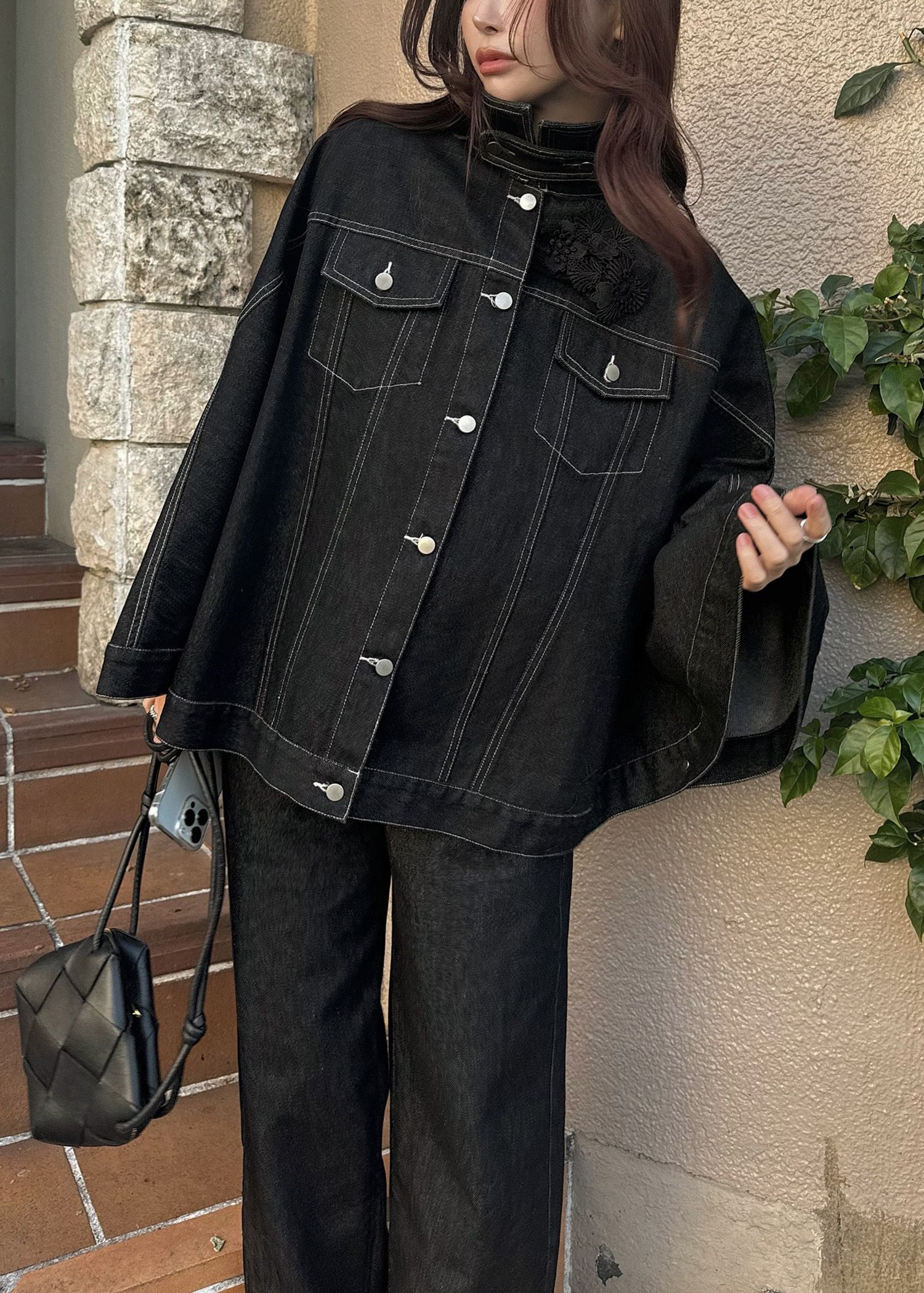 trucker detail denim poncho JK