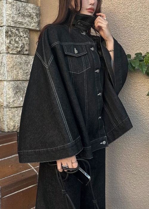 trucker detail denim poncho JK