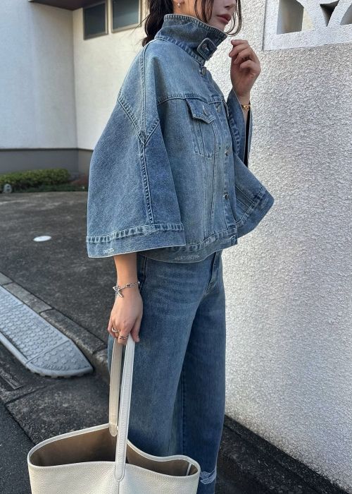 trucker detail denim poncho JK