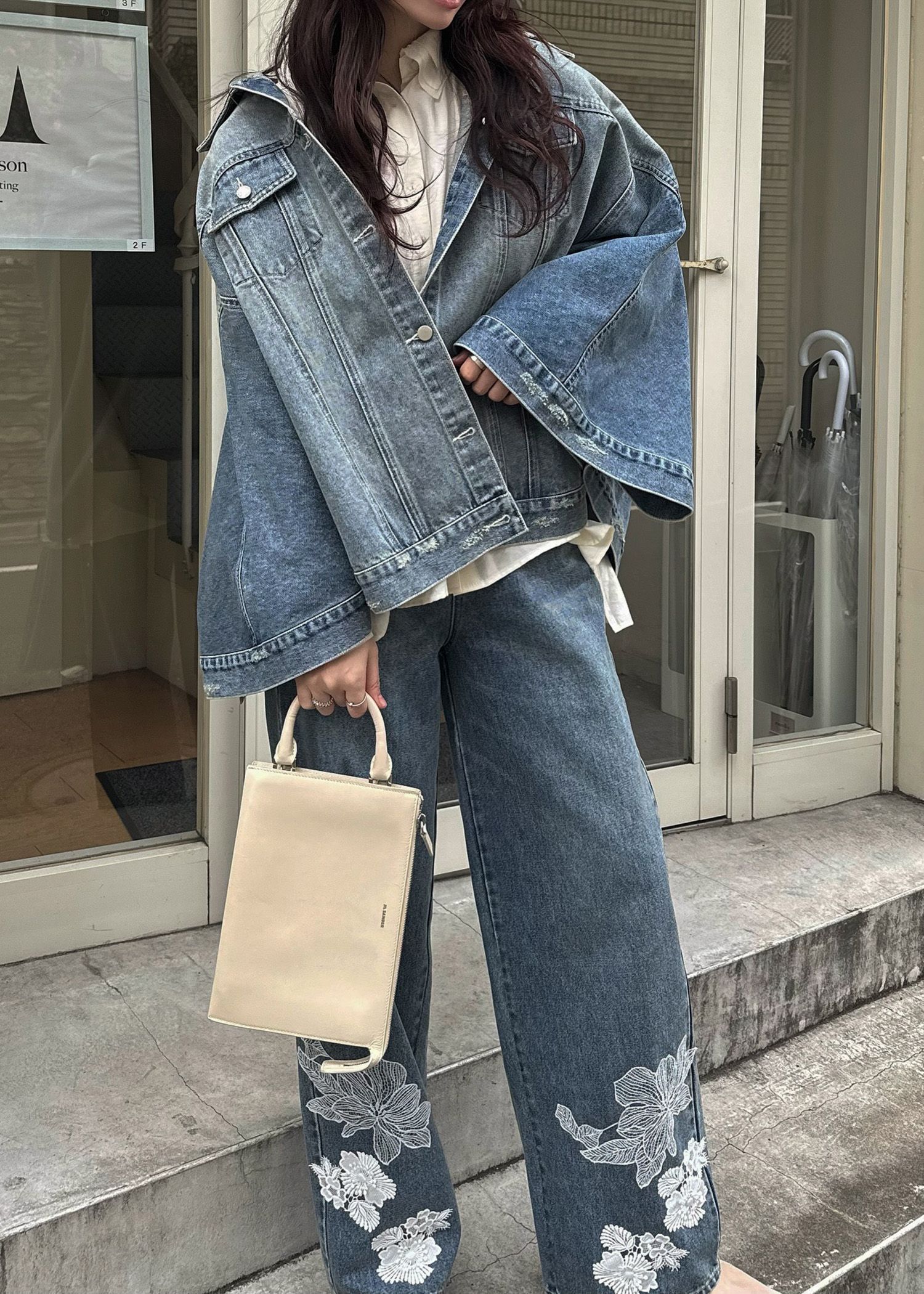 trucker detail denim poncho JK