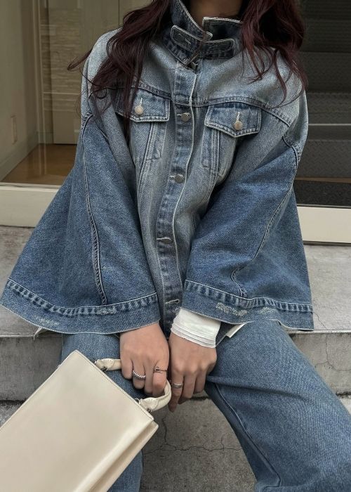 trucker detail denim poncho JK