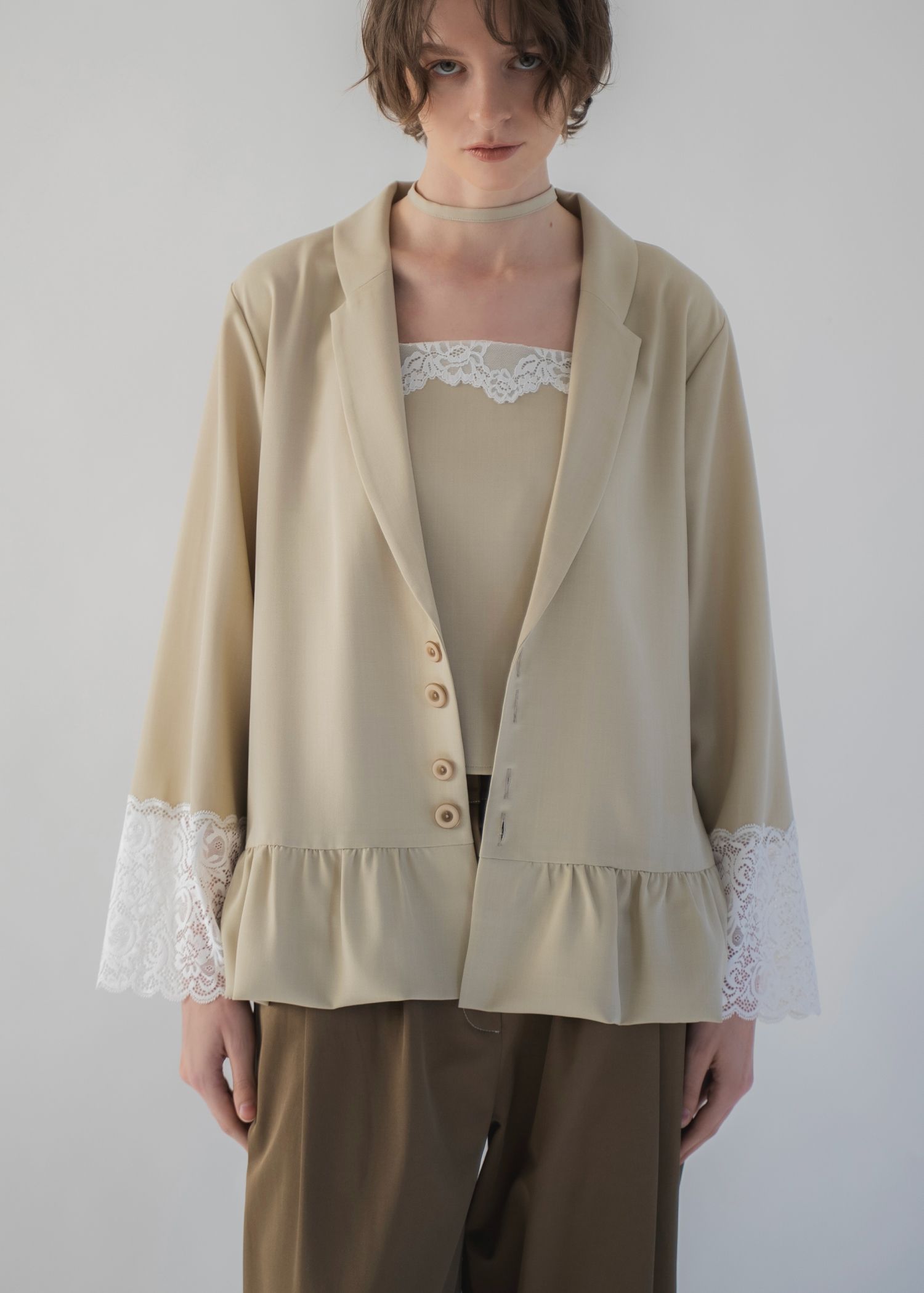 cuffs lace hem balloon frill JK