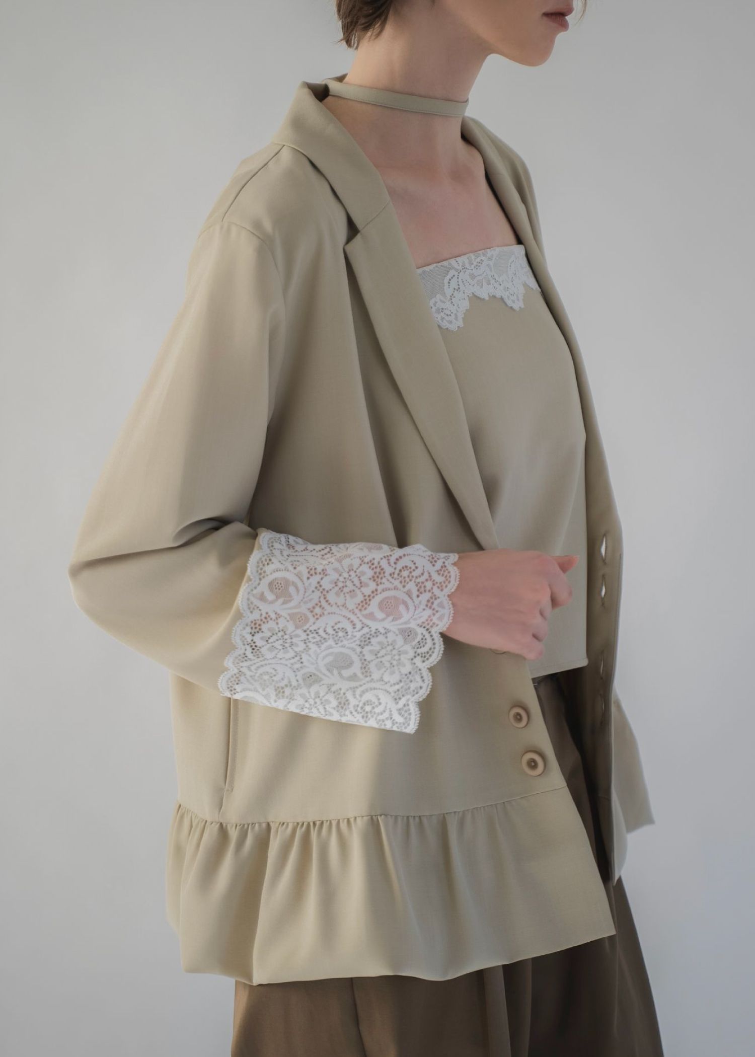 cuffs lace hem balloon frill JK