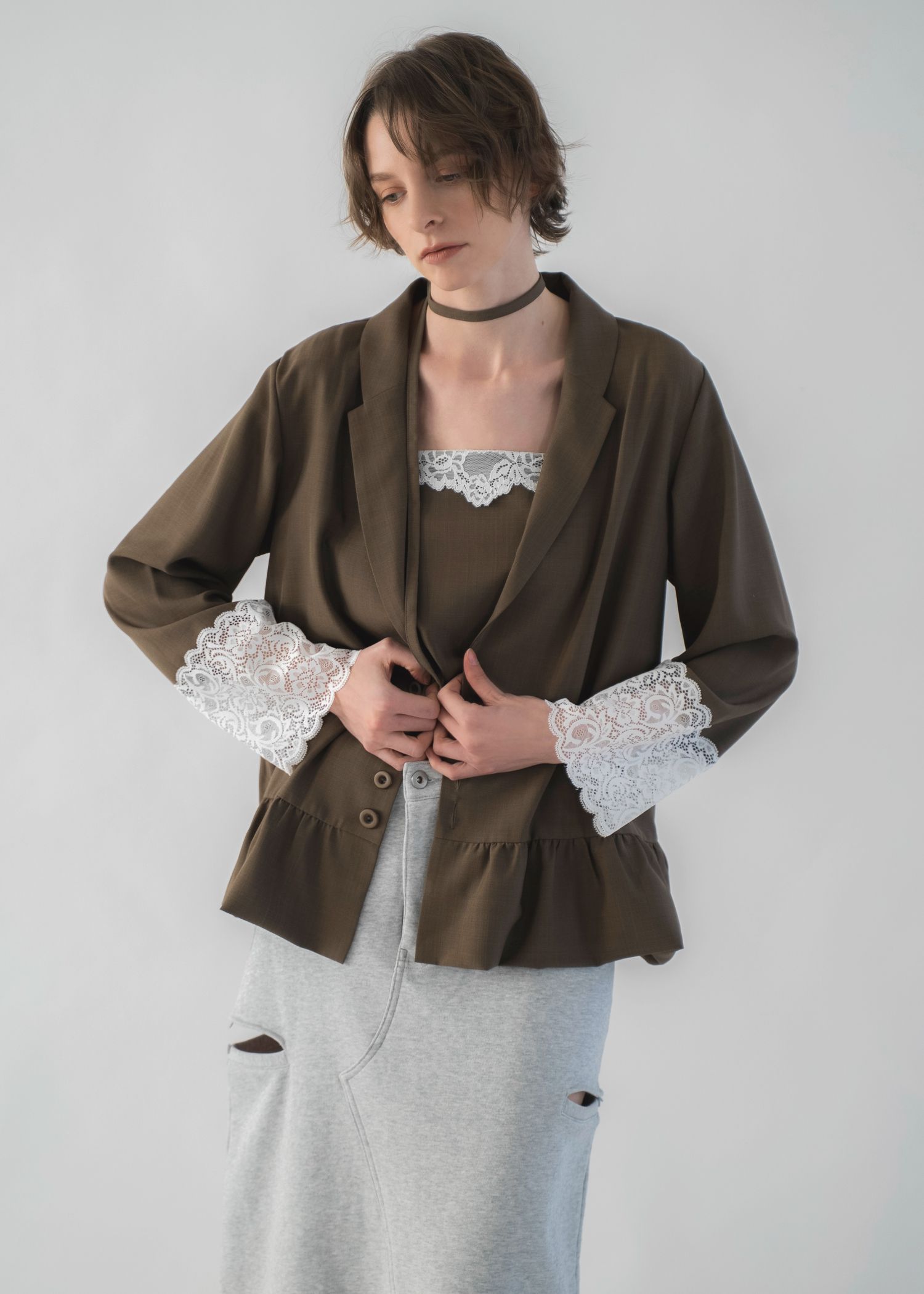 cuffs lace hem balloon frill JK