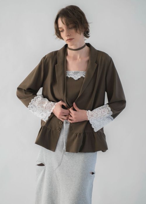cuffs lace hem balloon frill JK