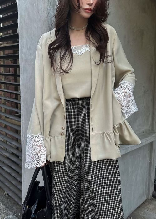 cuffs lace hem balloon frill JK
