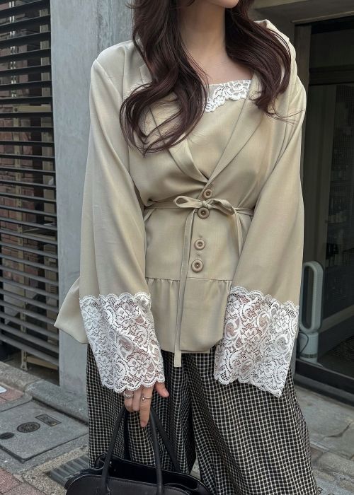 cuffs lace hem balloon frill JK