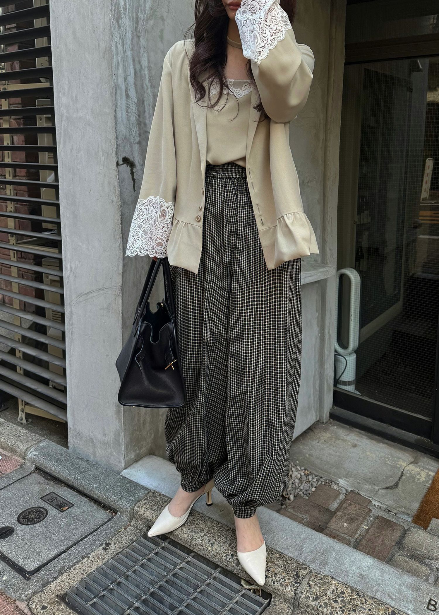 cuffs lace hem balloon frill JK