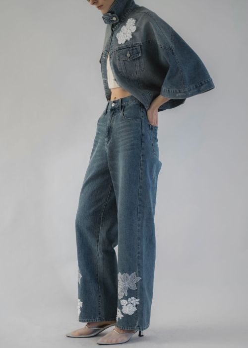 lace embellished hem straight denim PT