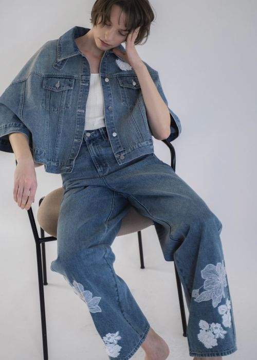 lace embellished hem straight denim PT