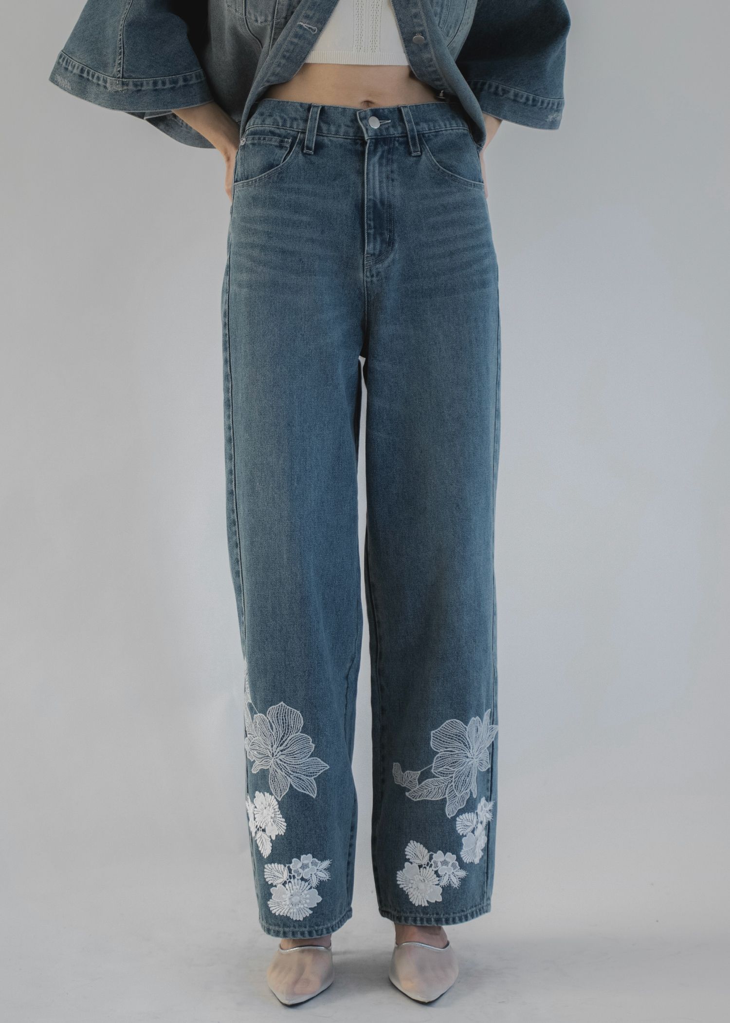 lace embellished hem straight denim PT