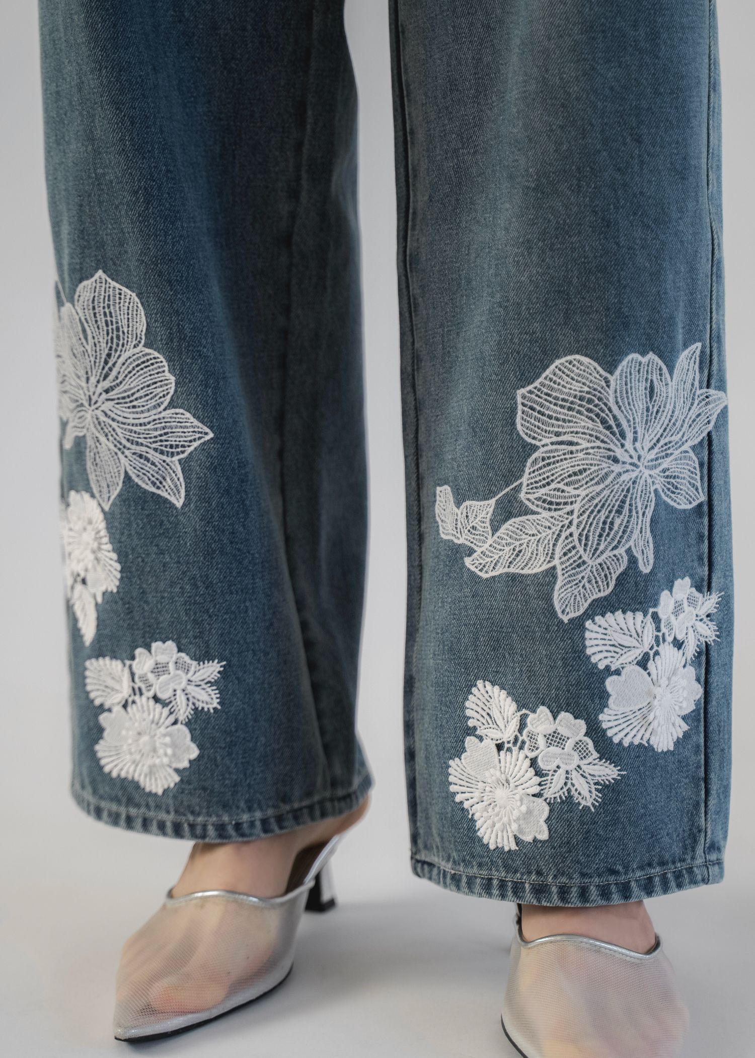 lace embellished hem straight denim PT