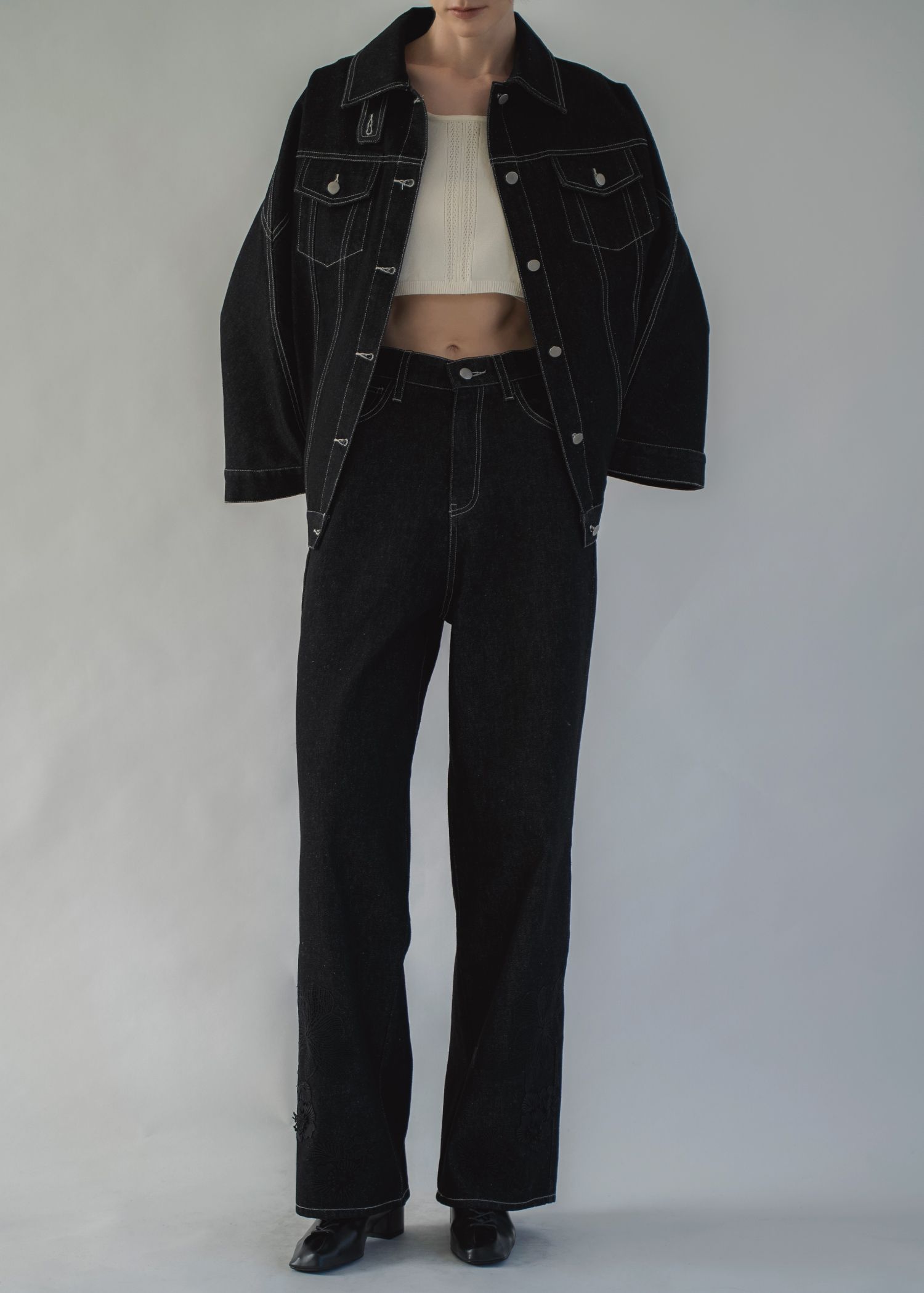 lace embellished hem straight denim PT