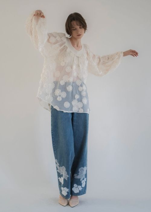 lace embellished hem straight denim PT