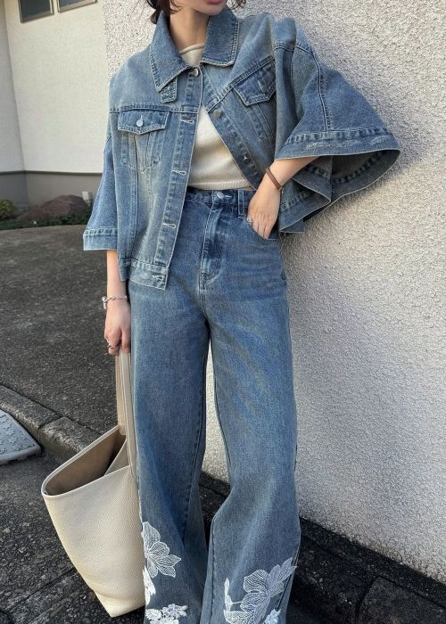 lace embellished hem straight denim PT