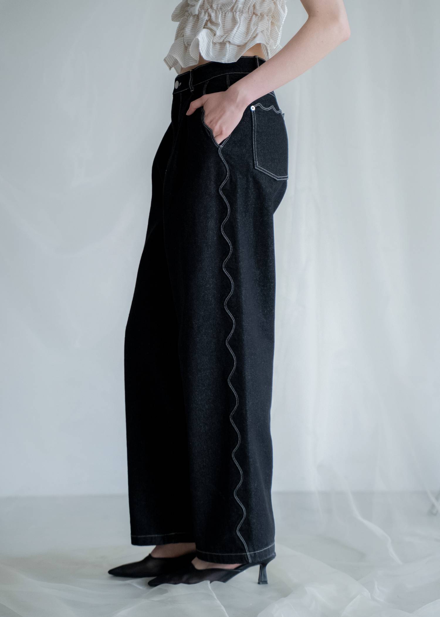 scalloped detail denim PT