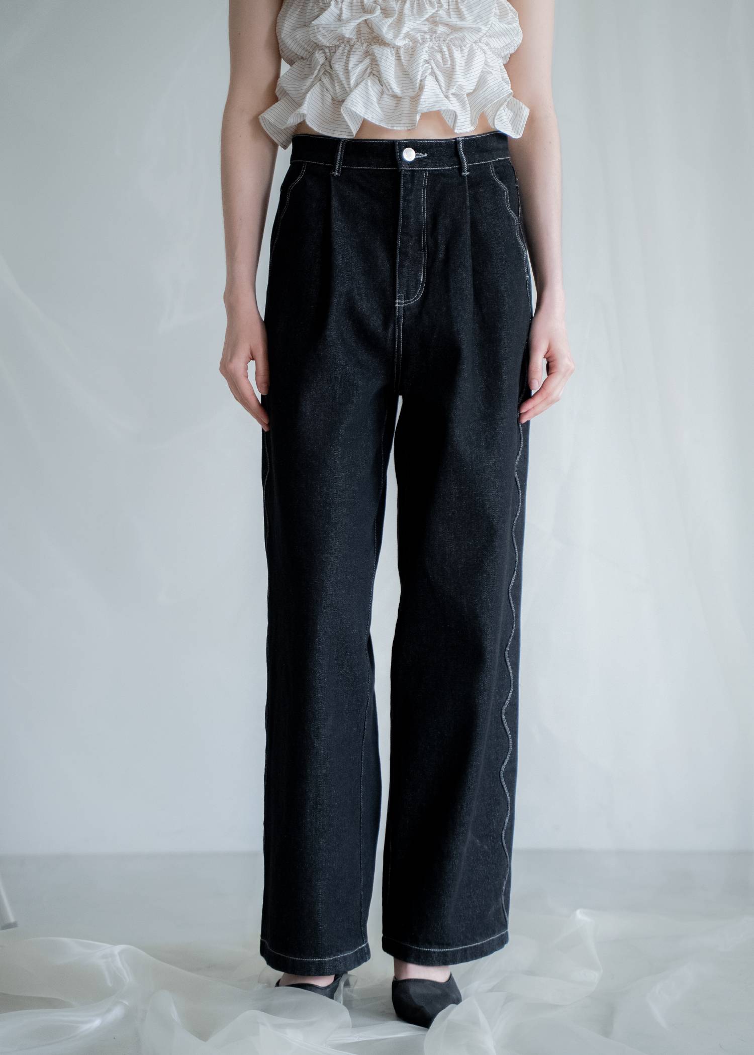 scalloped detail denim PT