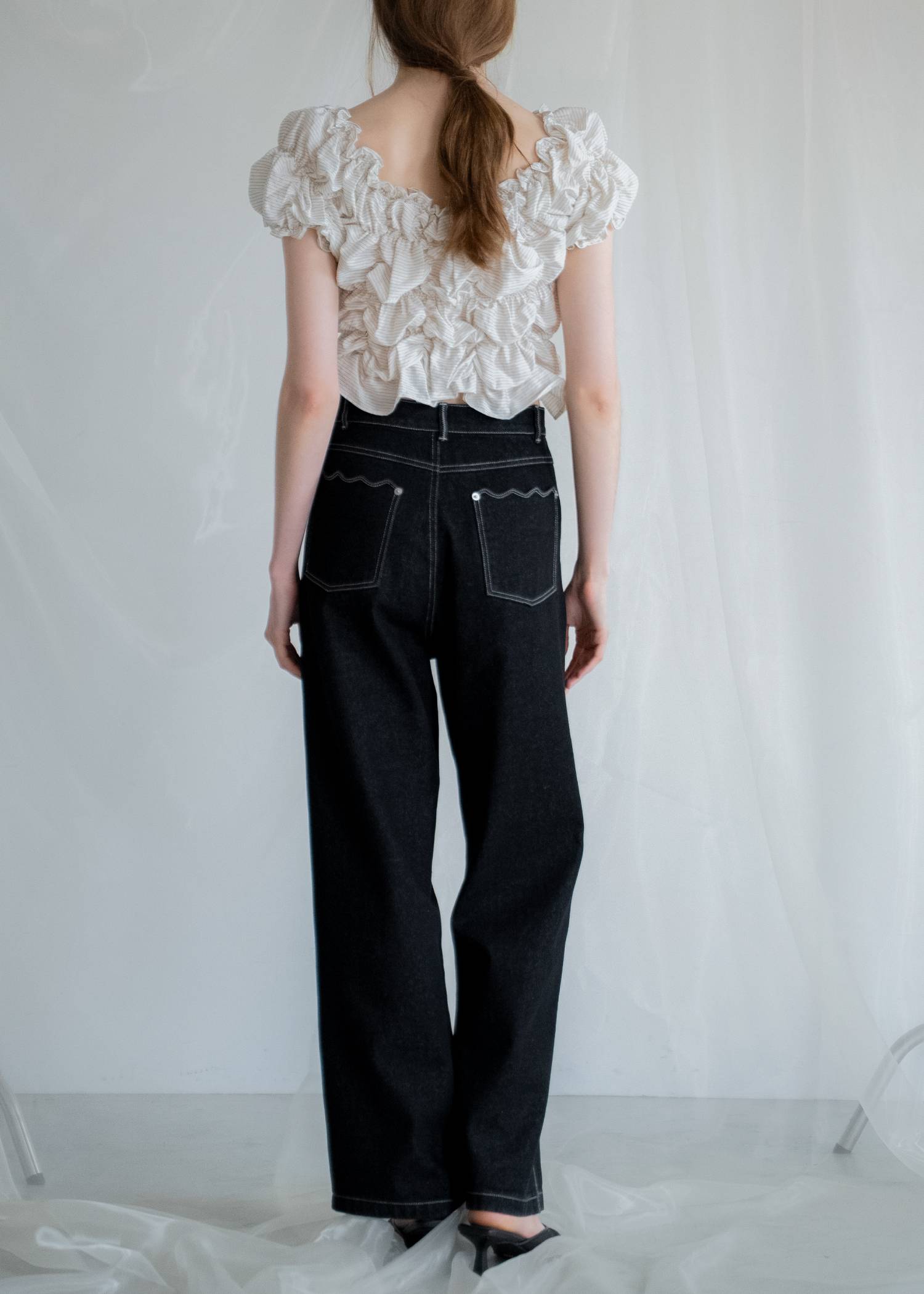 scalloped detail denim PT