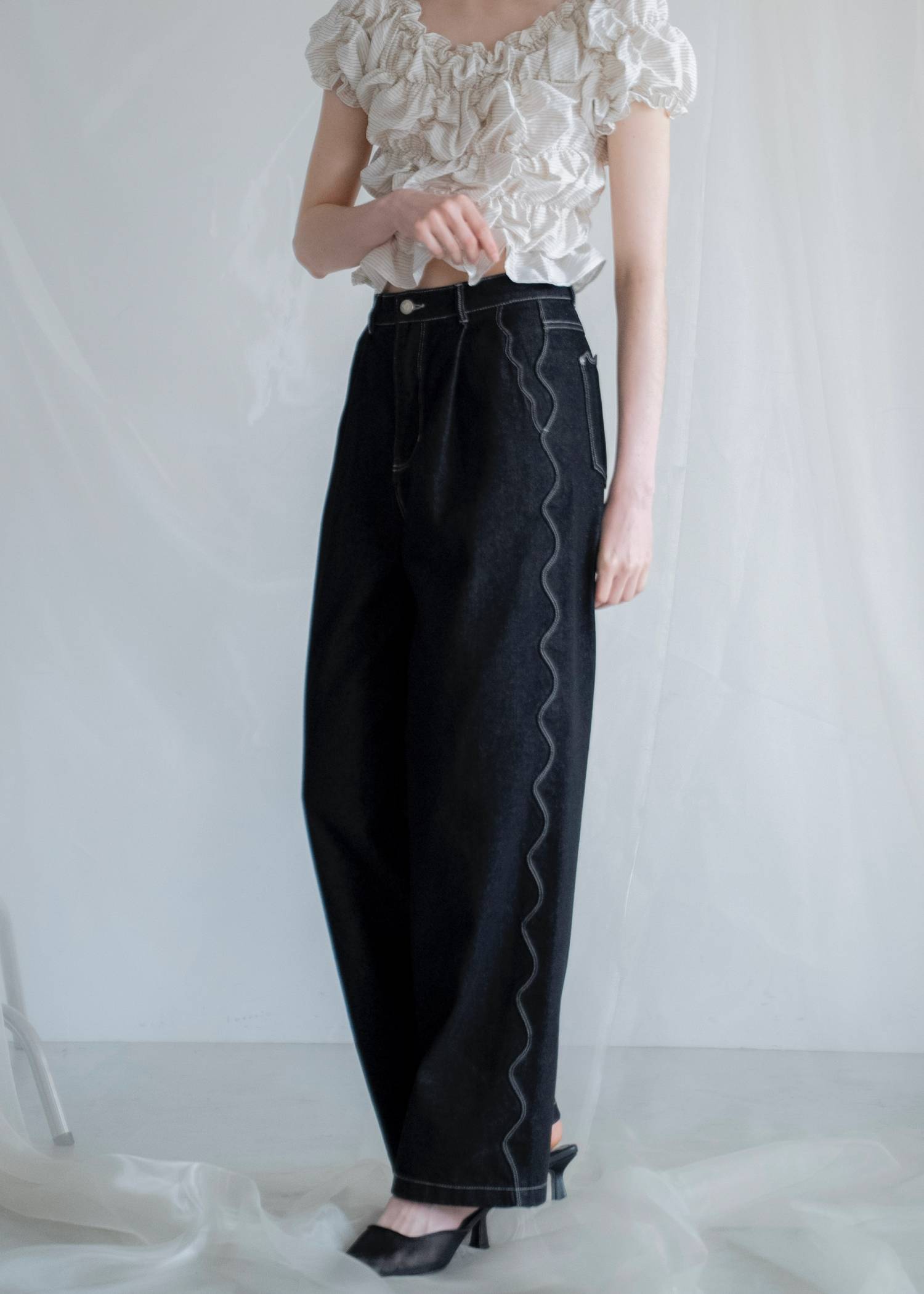 scalloped detail denim PT