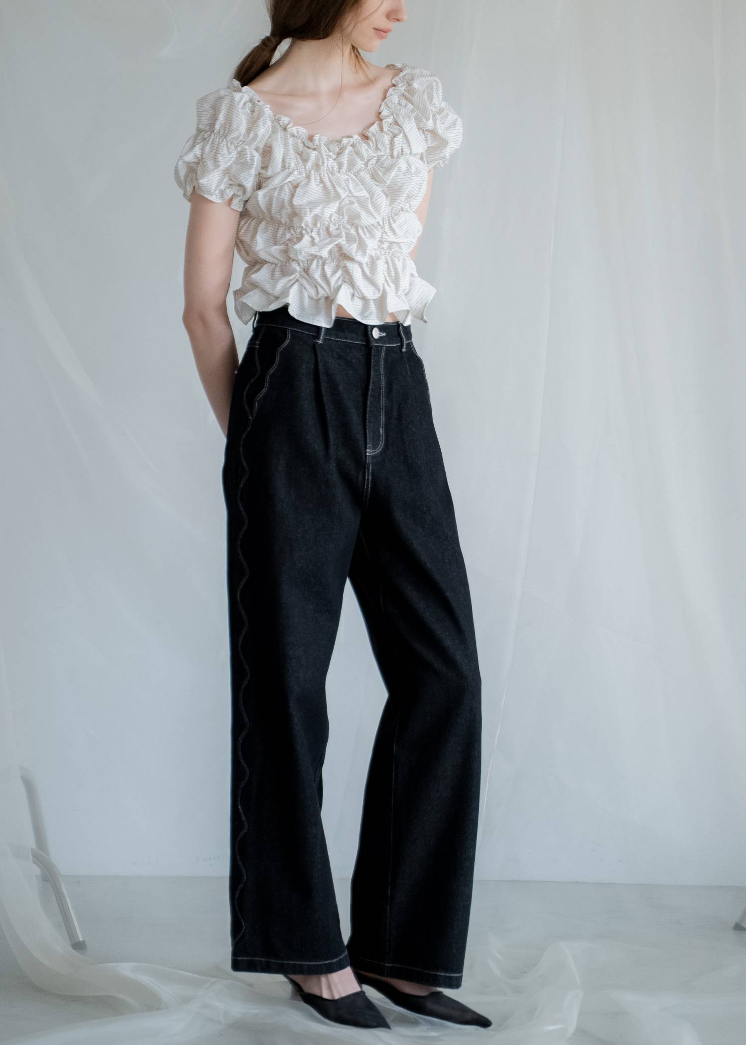 scalloped detail denim PT