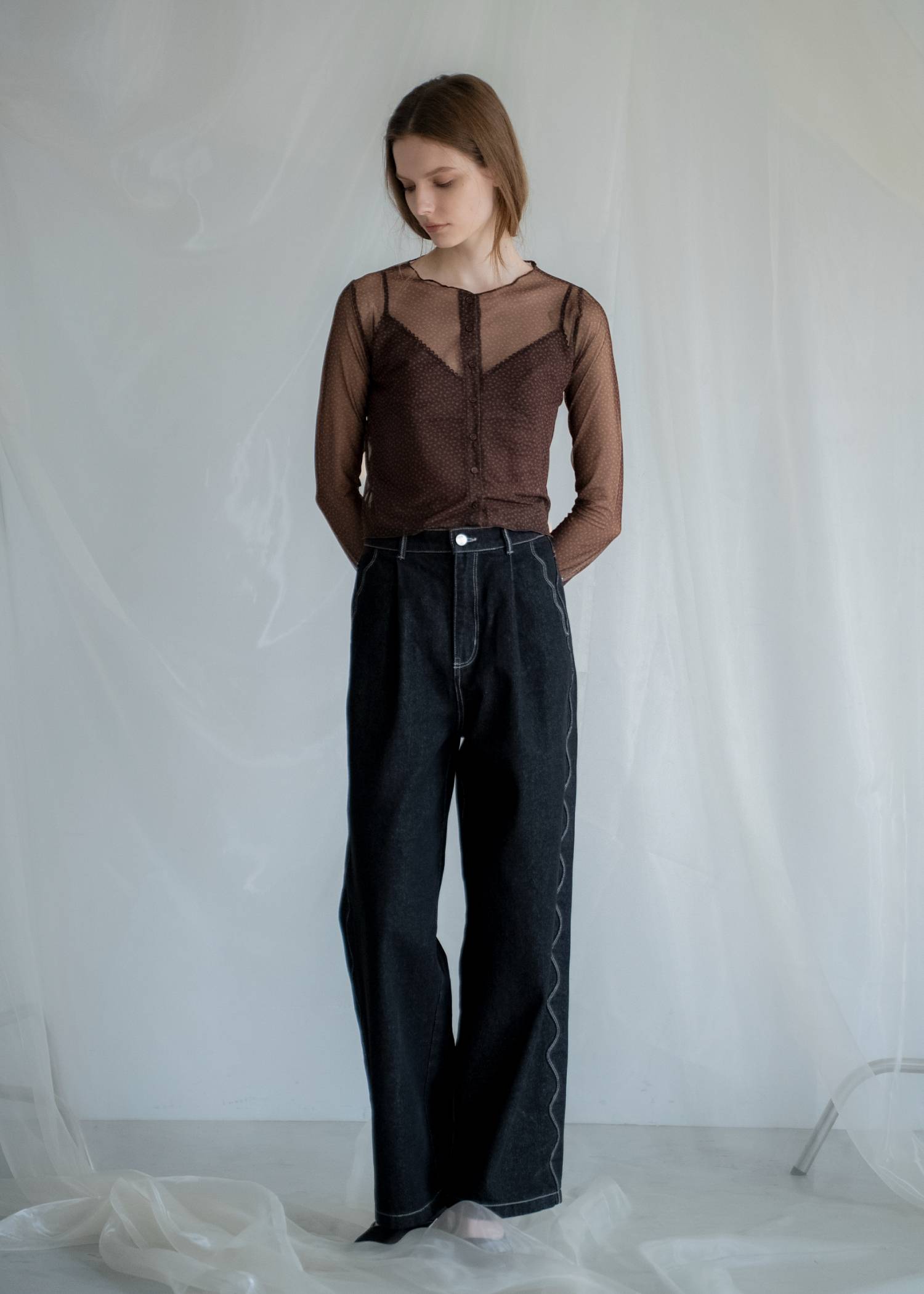 scalloped detail denim PT