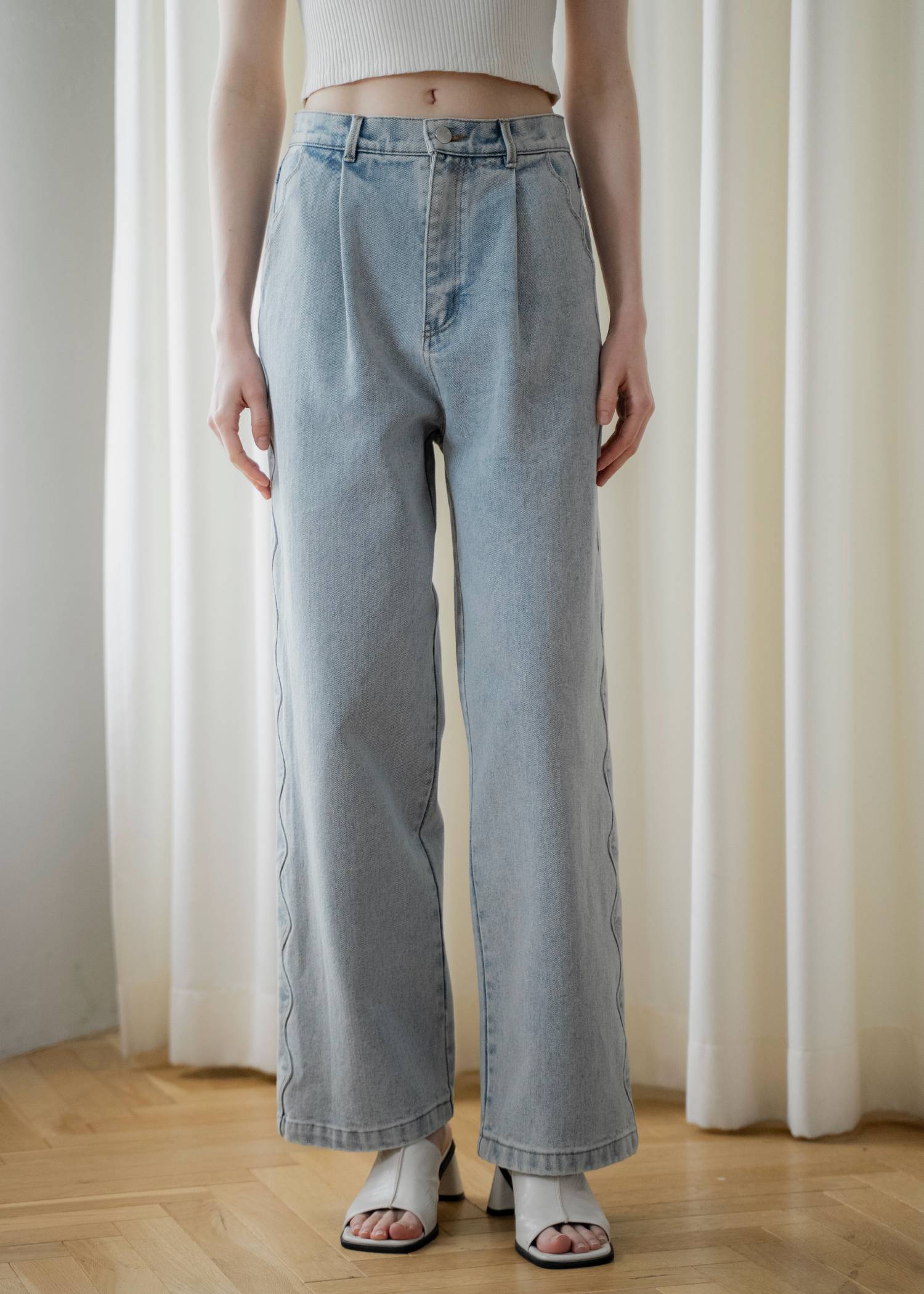 scalloped detail denim PT