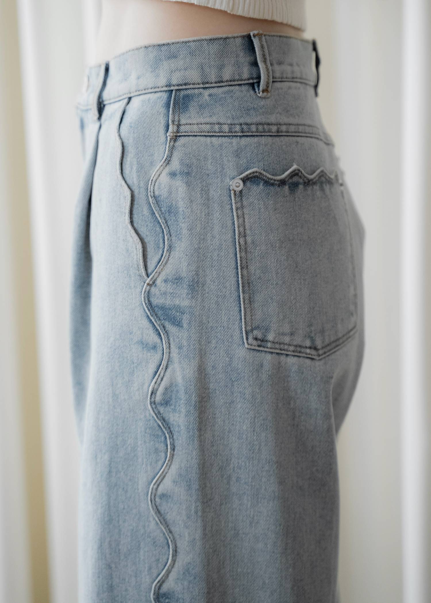 scalloped detail denim PT