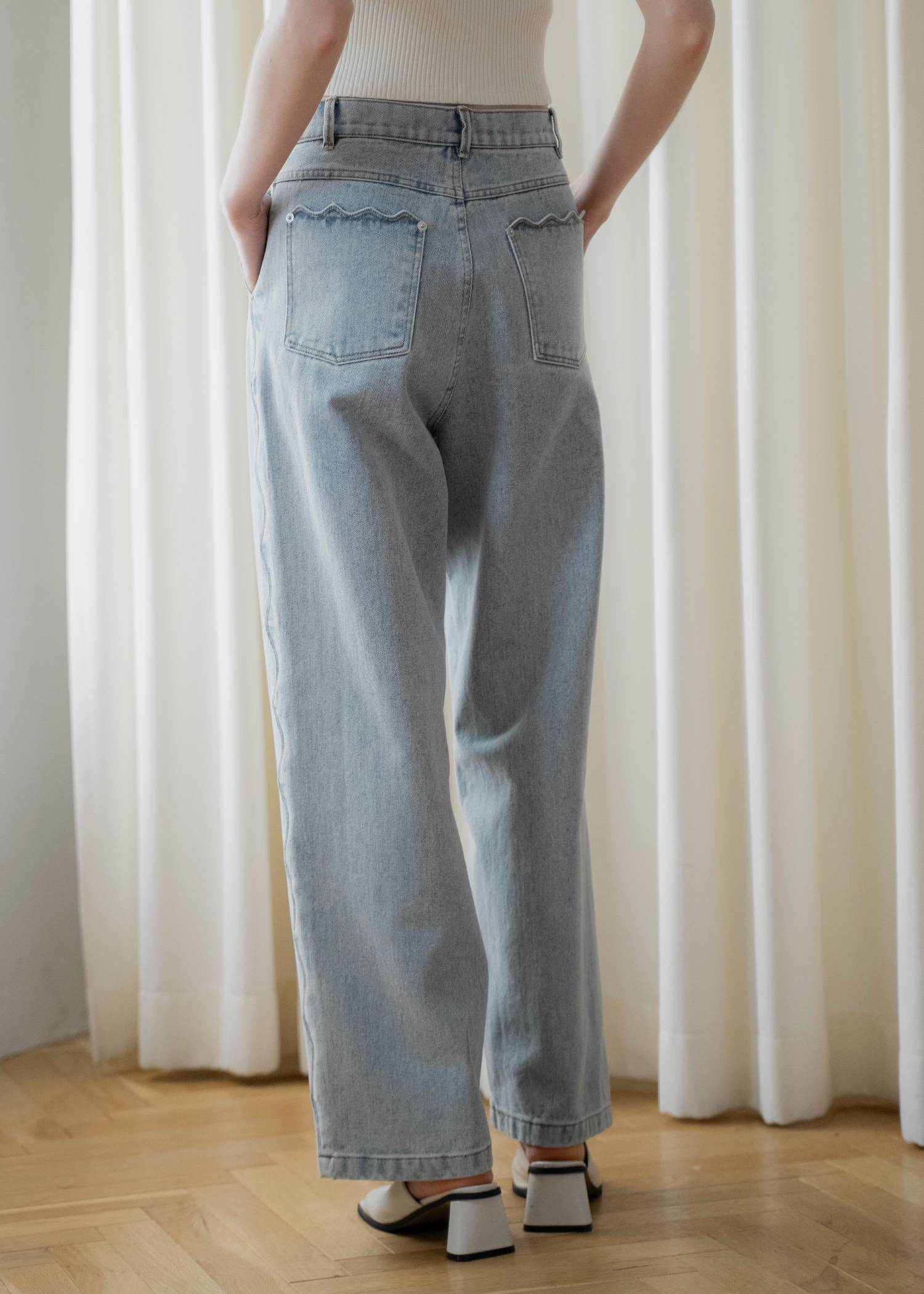 scalloped detail denim PT