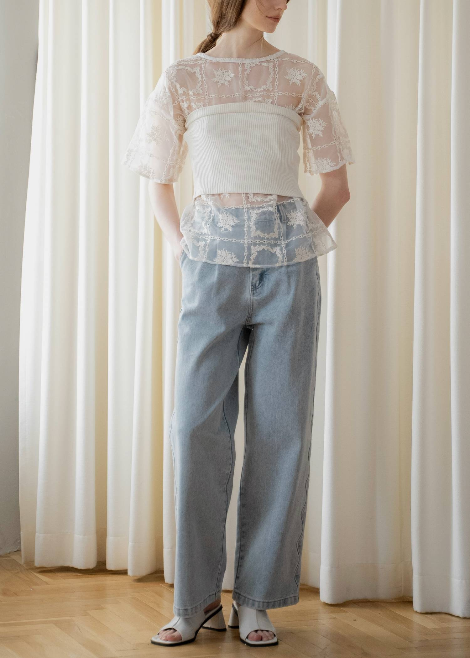 scalloped detail denim PT