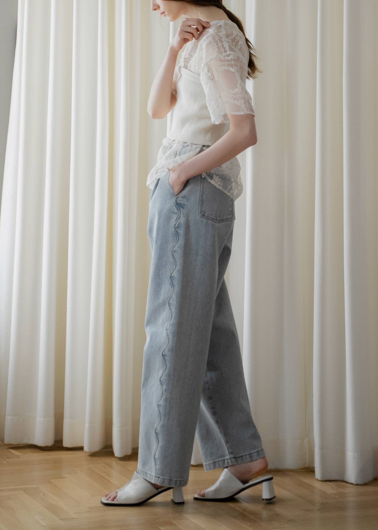 scalloped detail denim PT