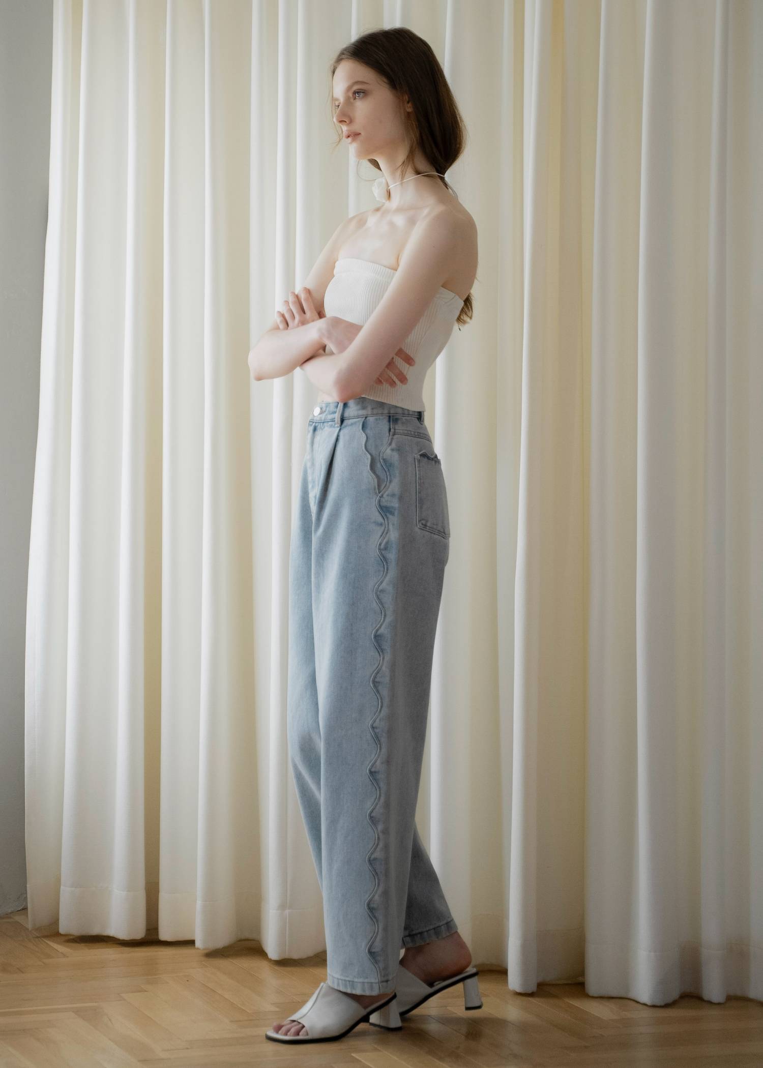 scalloped detail denim PT