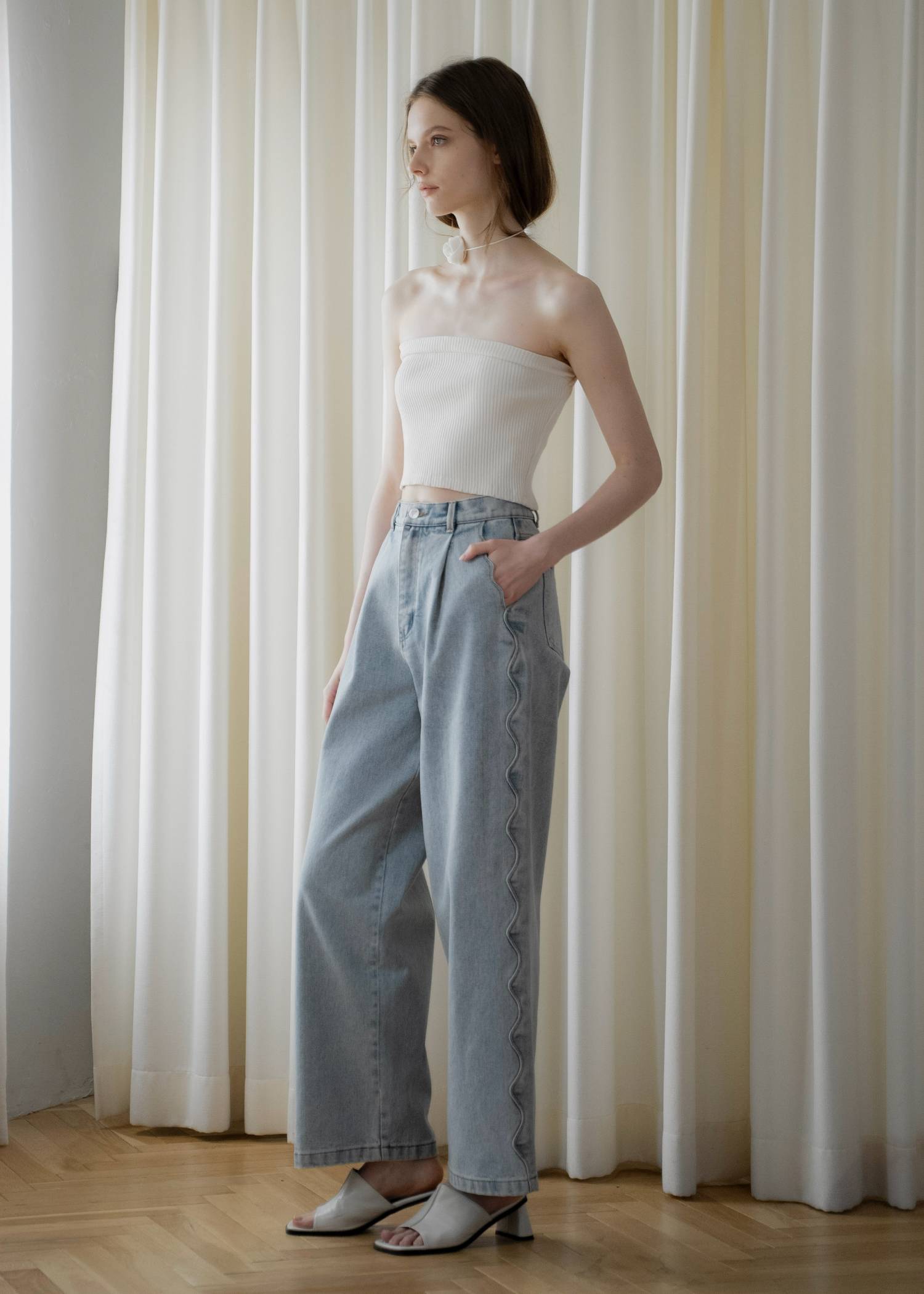 scalloped detail denim PT