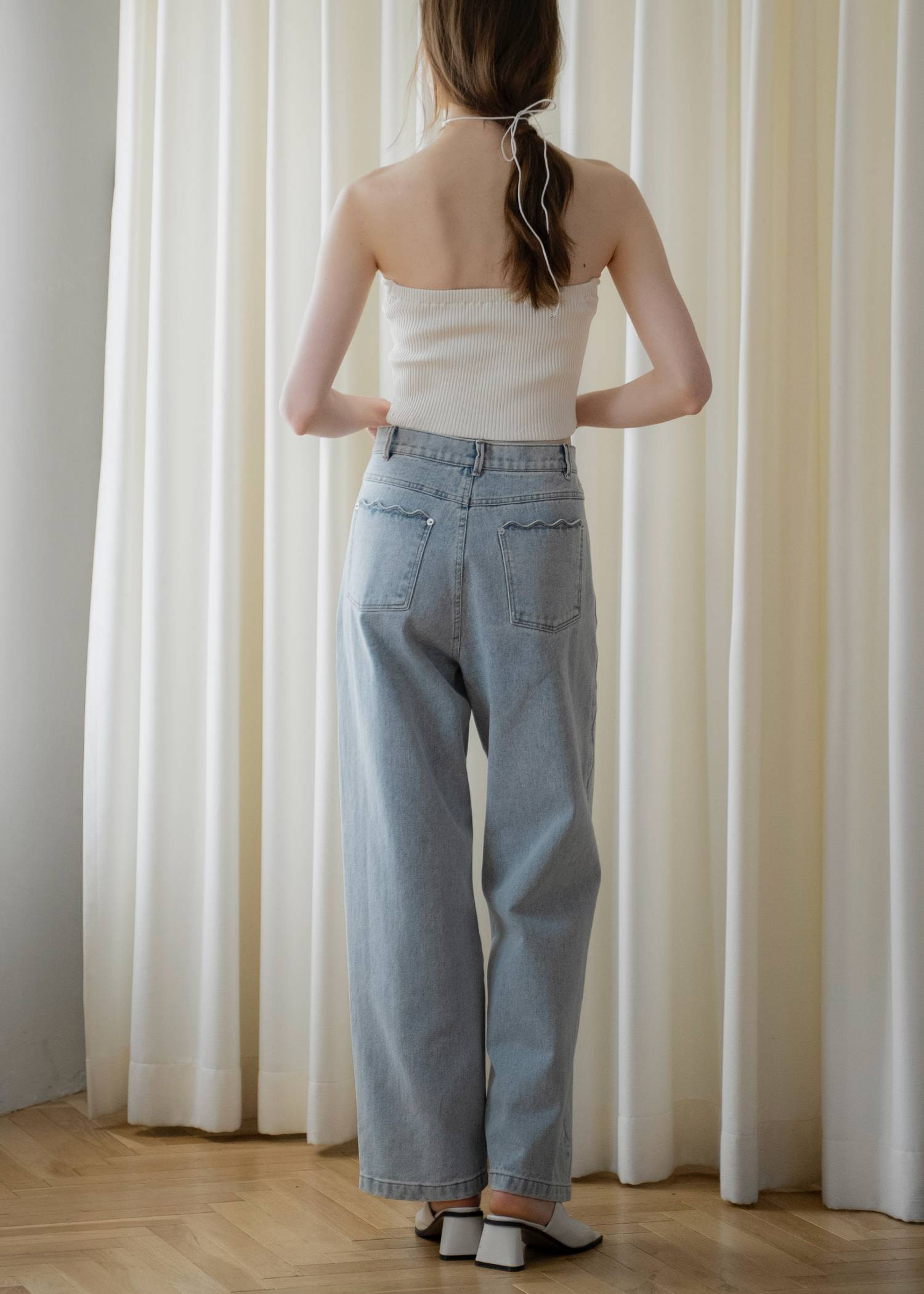 scalloped detail denim PT