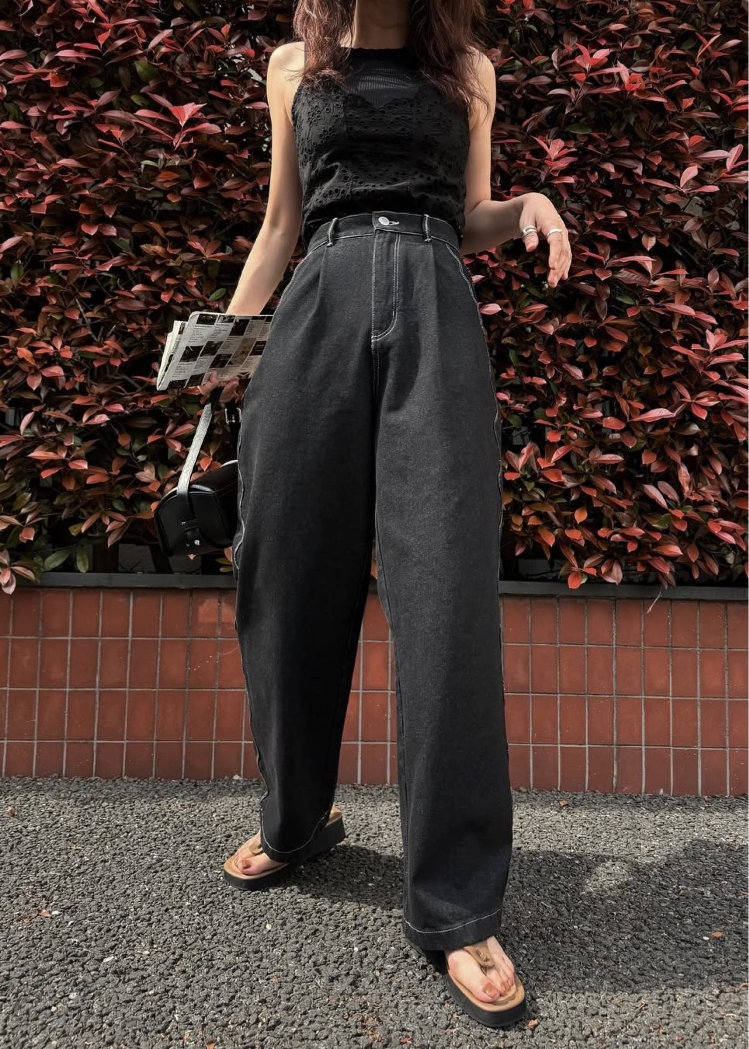 scalloped detail denim PT