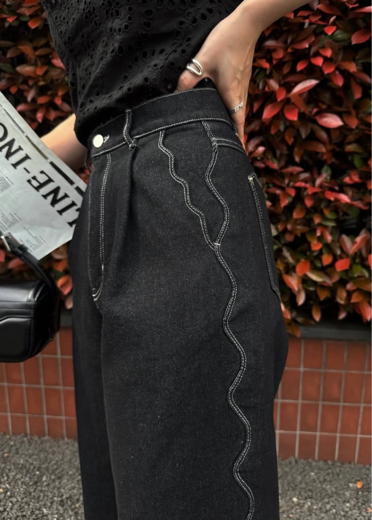 scalloped detail denim PT