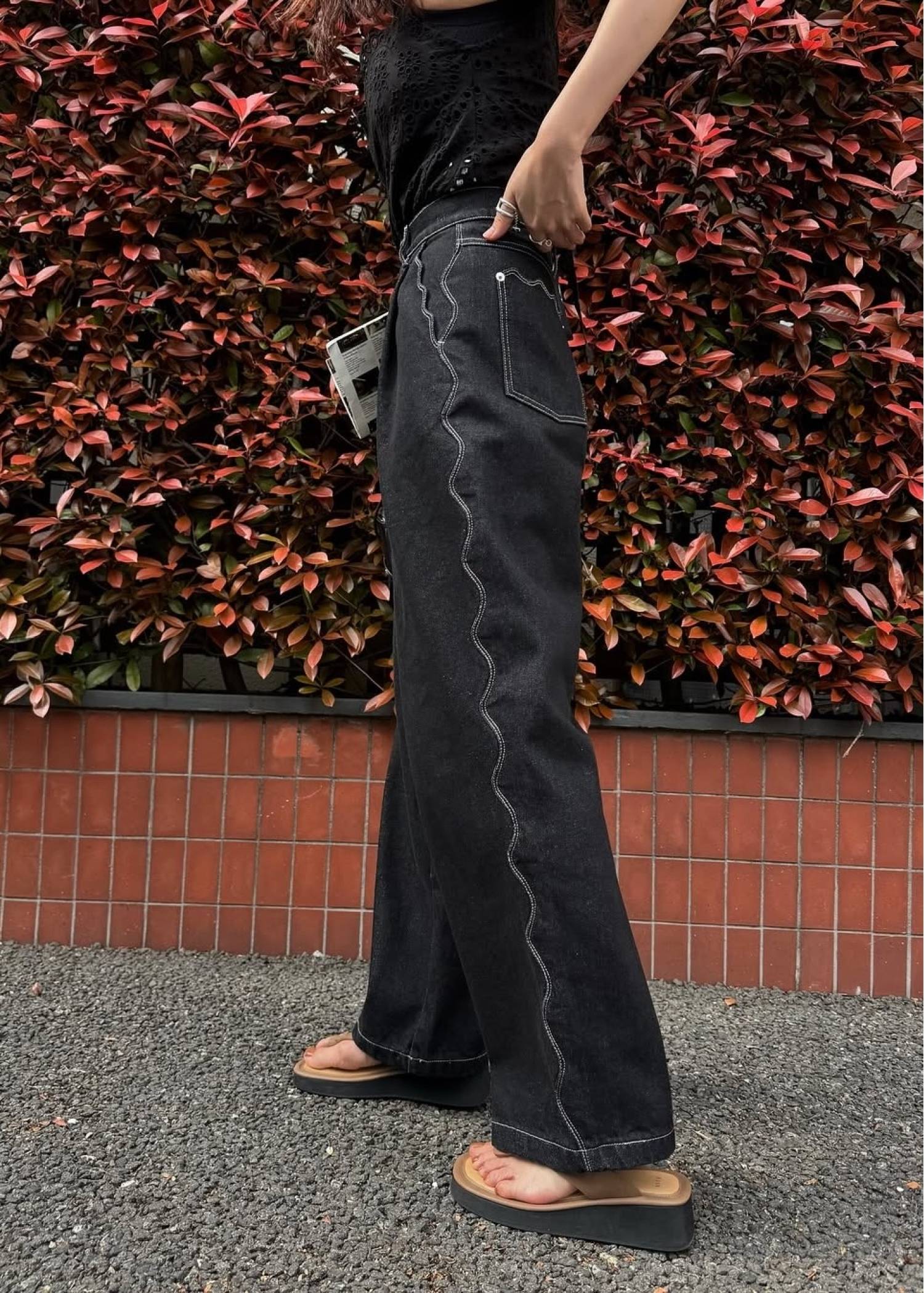 scalloped detail denim PT